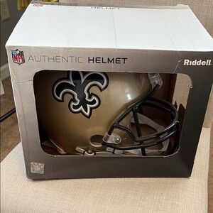 Gold and Black Authentic Helmet signed by Drew Brees